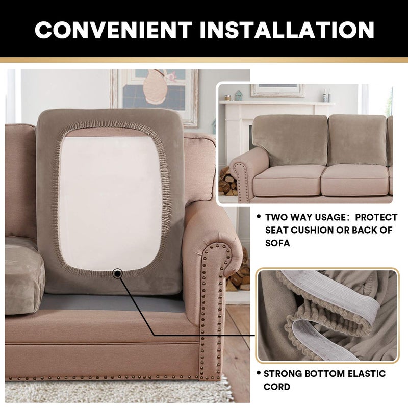 PrinceDeco Velvet Stretch Couch Cushion Cover Soft Cushion Slipcover for Chair Cushion Furniture Protector Seat Cushion Sofa Cover (Width Up to 29.5", Taupe) - Image 5